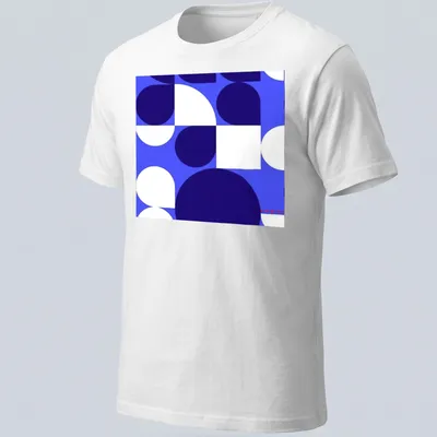 Blue geometric abstract Bauhaus design with the word 'origins' in a modern font.