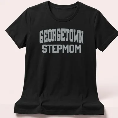 Bold Georgetown Stepmom T-shirt featuring collegiate lettering — printed on a women's shirt