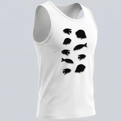 Simple black silhouette of a group of fish on a — printed on a tank top