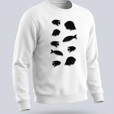 Simple black silhouette of a group of fish on a — printed on a unisex sweatshirt