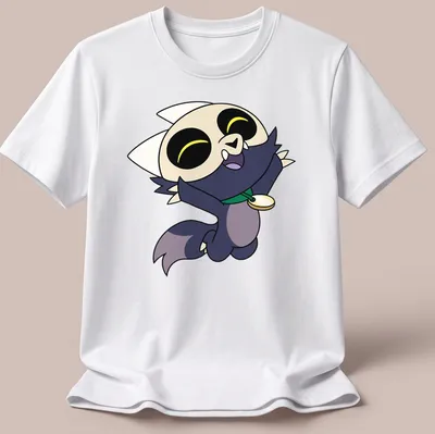 Cartoon style t-shirt featuring a happy jumping character with colorful accents