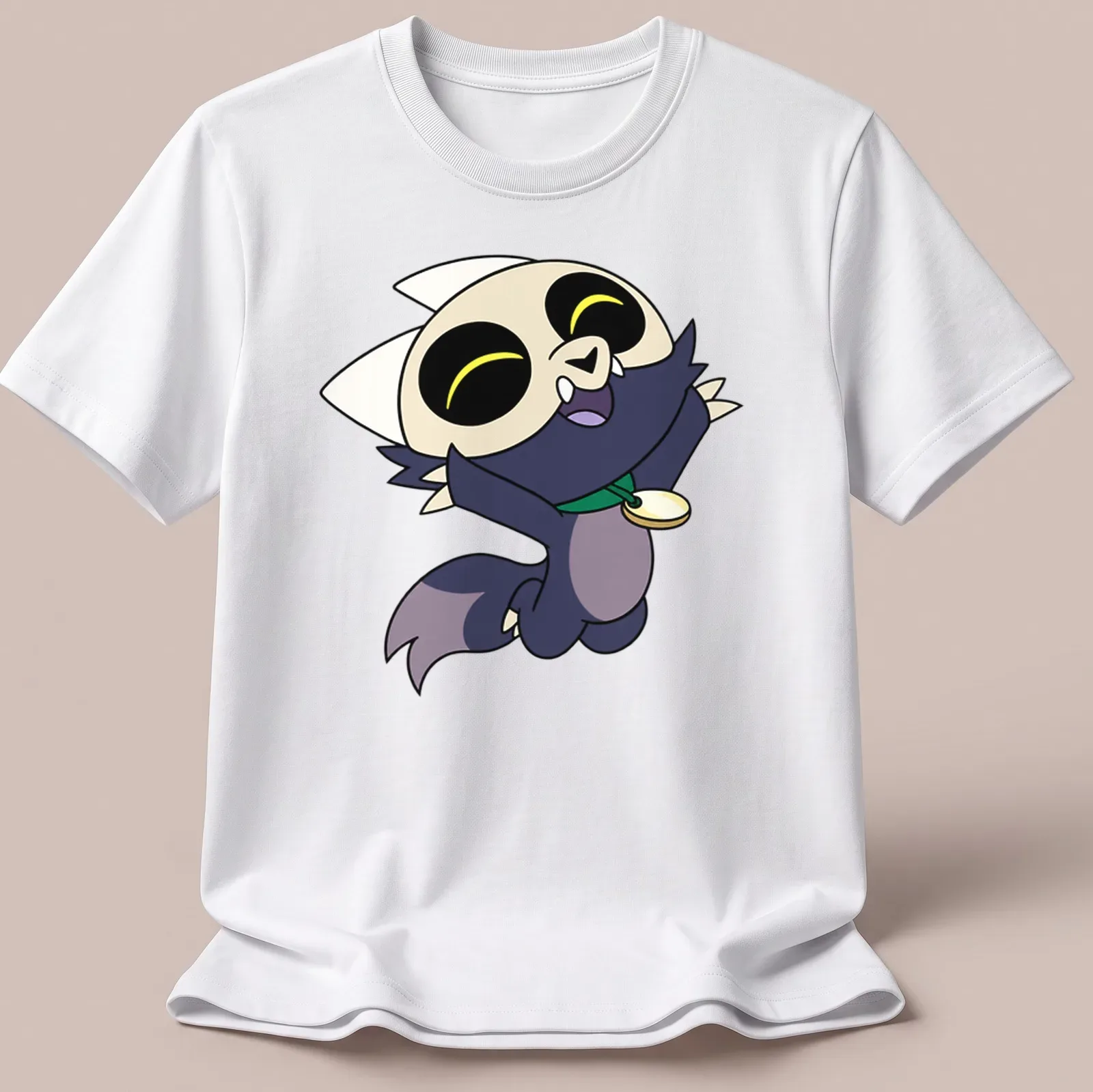 Cartoon style t-shirt featuring a happy jumping character with colorful accents — printed on a unisex t-shirt