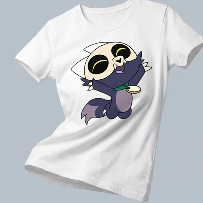 Cartoon style t-shirt featuring a happy jumping character with colorful accents — printed on a women's shirt
