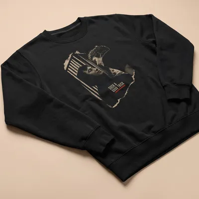 Sketch art of two people in rivalry with the text 'SUCH A GOOD TRICK' — printed on a unisex sweatshirt