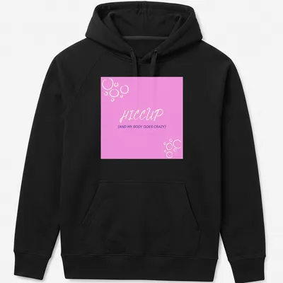 Playful Hiccup tee featuring colorful bubbles and humorous text design. — printed on a unisex hoodie