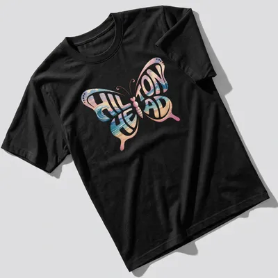 Vintage style t-shirt featuring a butterfly and ocean waves with Hilton Head text