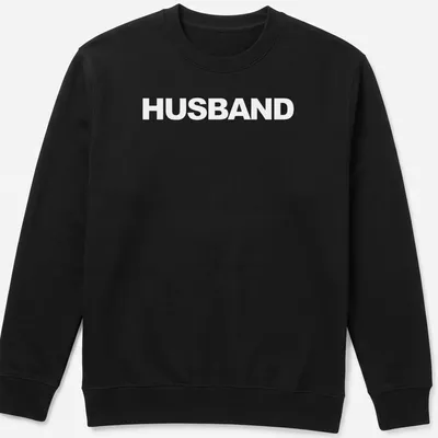 Bold typographic statement t-shirt with the word Husband in white. — printed on a unisex sweatshirt