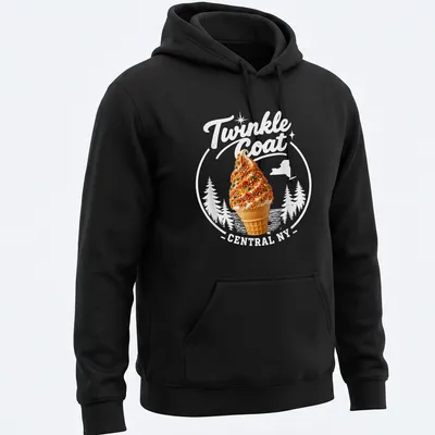 Playful ice cream cone graphic with colorful text for Central NY — printed on a unisex hoodie