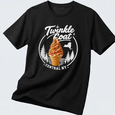Playful ice cream cone graphic with colorful text for Central NY — printed on a unisex t-shirt