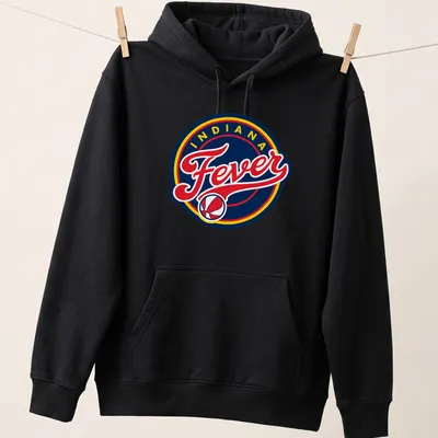 Retro Indiana Fever basketball logo t-shirt in navy, red, and yellow. — printed on a unisex hoodie