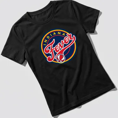 Retro Indiana Fever basketball logo t-shirt in navy, red, and yellow. — printed on a women's shirt
