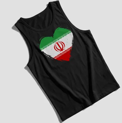 Distressed Iran flag in heart shape on a vintage style — printed on a tank top