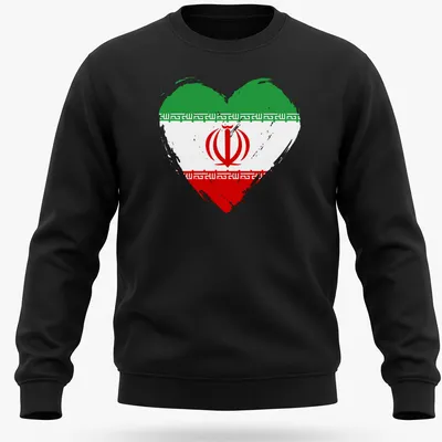 Distressed Iran flag in heart shape on a vintage style — printed on a unisex sweatshirt