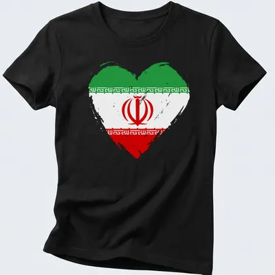 Distressed Iran flag in heart shape on a vintage style — printed on a women's shirt