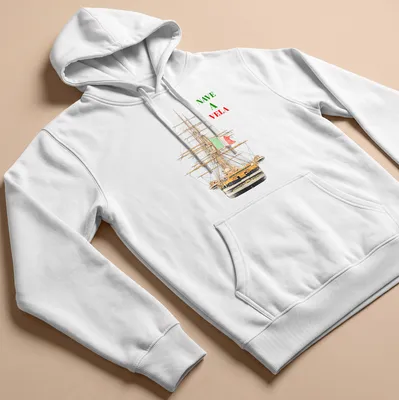 Realistic illustration of an Italian tall ship with sails, featuring the text 'NAVE A VELA' — printed on a unisex hoodie