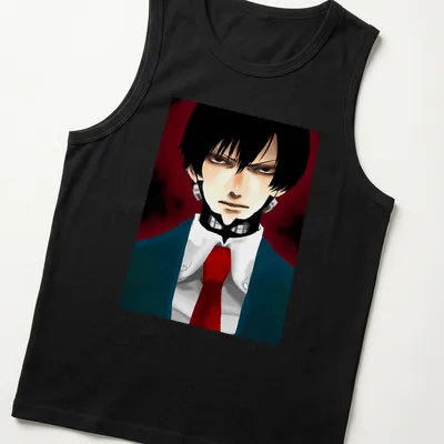 Anime illustration of Joichiro Nishi in vibrant colors on a black — printed on a tank top