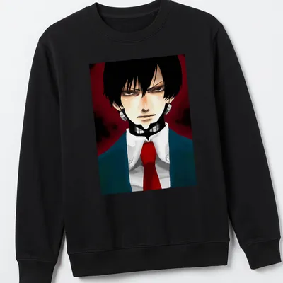 Anime illustration of Joichiro Nishi in vibrant colors on a black — printed on a unisex sweatshirt