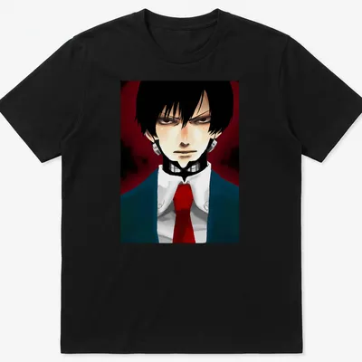 Anime illustration of Joichiro Nishi in vibrant colors on a black — printed on a unisex t-shirt