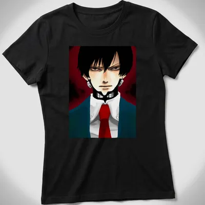 Anime illustration of Joichiro Nishi in vibrant colors on a black — printed on a women's shirt