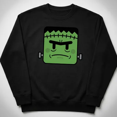 Kawaii style Frankenstein monster with a smile and playful colors — printed on a unisex sweatshirt