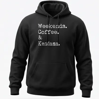 Kendama shirt featuring text: Weekends. Coffee. & Kendama. — printed on a unisex hoodie