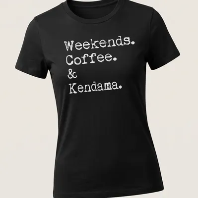 Kendama shirt featuring text: Weekends. Coffee. & Kendama. — printed on a women's shirt