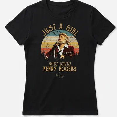Retro vintage t-shirt featuring Kenny Rogers with colorful nostalgic text — printed on a women's shirt