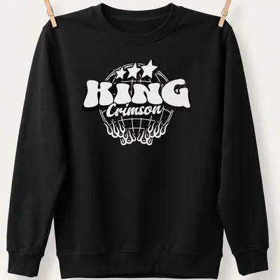 Vintage King Crimson logo in black and red on white background — printed on a unisex sweatshirt