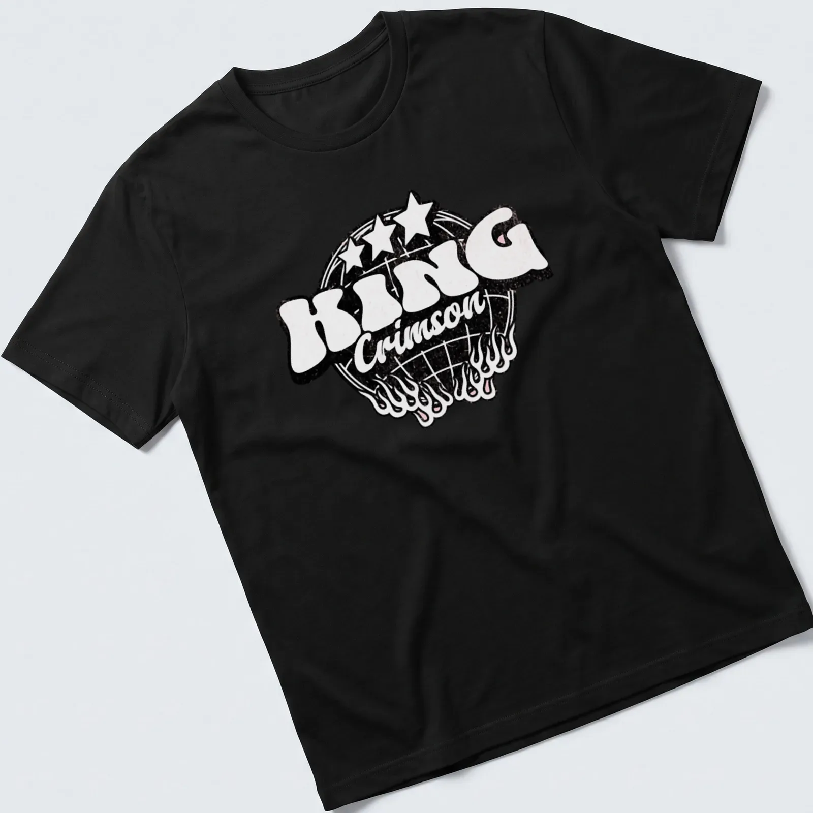 Vintage King Crimson logo in black and red on white background — printed on a unisex t-shirt