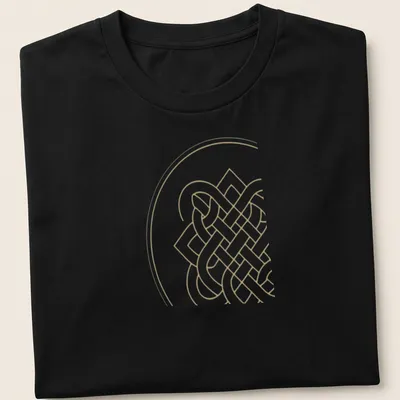 Minimalist line art of the Endless Knot in gold and white