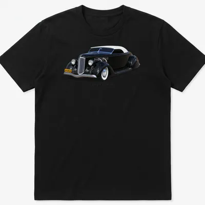 Illustration of a 1936 Lead Sled hot rod with Elegant Customs text in classic style — printed on a unisex t-shirt