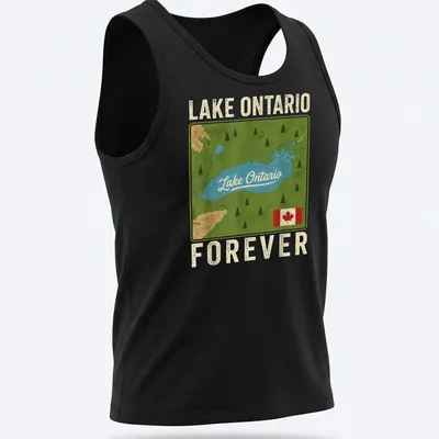 Vintage map style t-shirt featuring Lake Ontario Forever in various colors — printed on a tank top