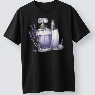 Realistic illustration of elegant lavender perfume bottles with silver accents