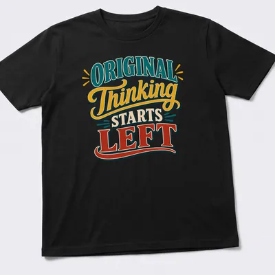 Vintage typography design with text about left-handed writers in teal, yellow, red, and cream.