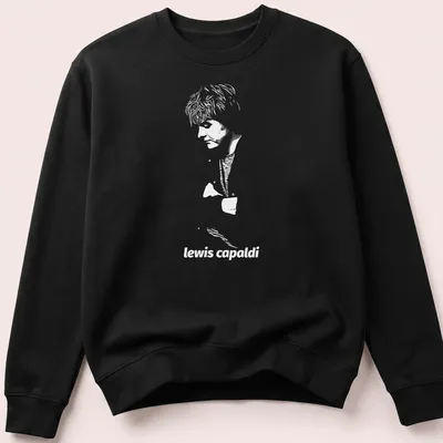 Black and white sketch of Lewis Capaldi's name on — printed on a unisex sweatshirt