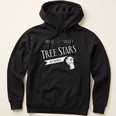 Black and white line art of a long neck dinosaur with the text All Natural below — printed on a unisex hoodie