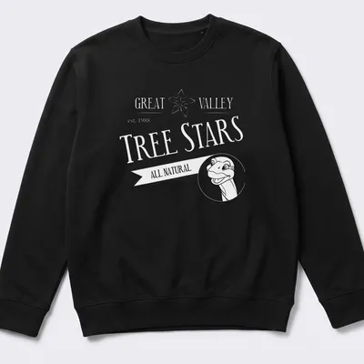 Black and white line art of a long neck dinosaur with the text All Natural below — printed on a unisex sweatshirt