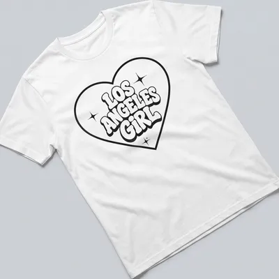 Bold black and white print of Los Angeles Girl with heart graphic