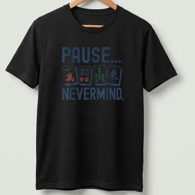 Playful Mahjong graphic tee with colorful Mahjong tiles and humorous text