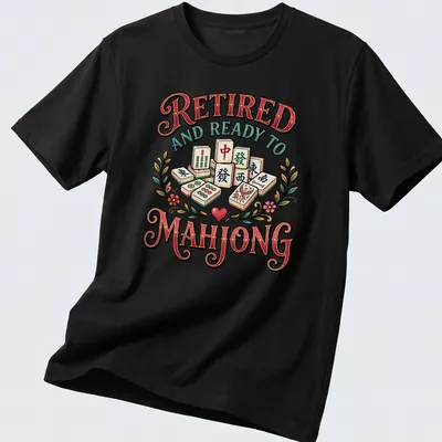Vintage decorative Mahjong design featuring colorful tiles and playful text.