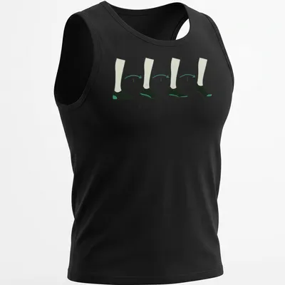 Line art design featuring the phrase 'ROLL STEP' with a marching band theme in black and green. — printed on a tank top