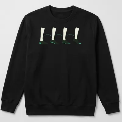 Line art design featuring the phrase 'ROLL STEP' with a marching band theme in black and green. — printed on a unisex sweatshirt