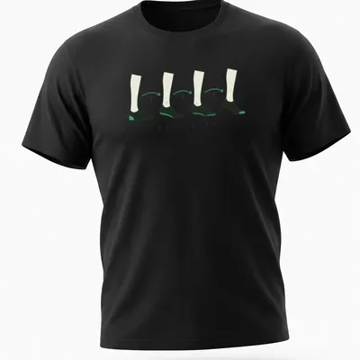Line art design featuring the phrase 'ROLL STEP' with a marching band theme in black and green.