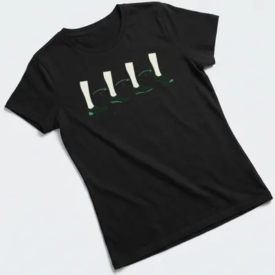 Line art design featuring the phrase 'ROLL STEP' with a marching band theme in black and green. — printed on a women's shirt