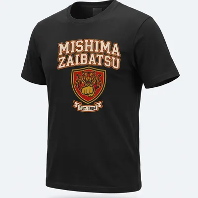 Bold collegiate print of Mishima Zaibatsu tiger crest established in 1994
