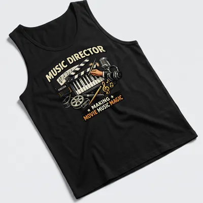 Vintage illustration of a music director creating movie music magic in various colors — printed on a tank top