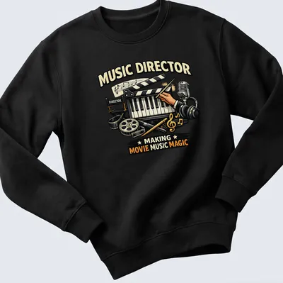 Vintage illustration of a music director creating movie music magic in various colors — printed on a unisex sweatshirt