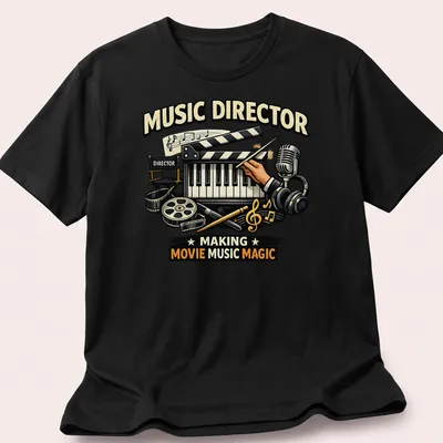 Vintage illustration of a music director creating movie music magic in various colors
