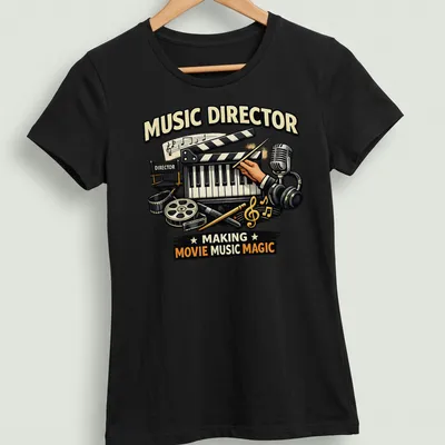 Vintage illustration of a music director creating movie music magic in various colors — printed on a women's shirt