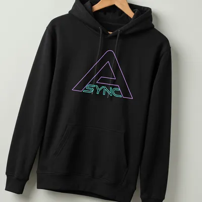 Neon logo t-shirt featuring the word ASYNC in bright blue and pink. — printed on a unisex hoodie